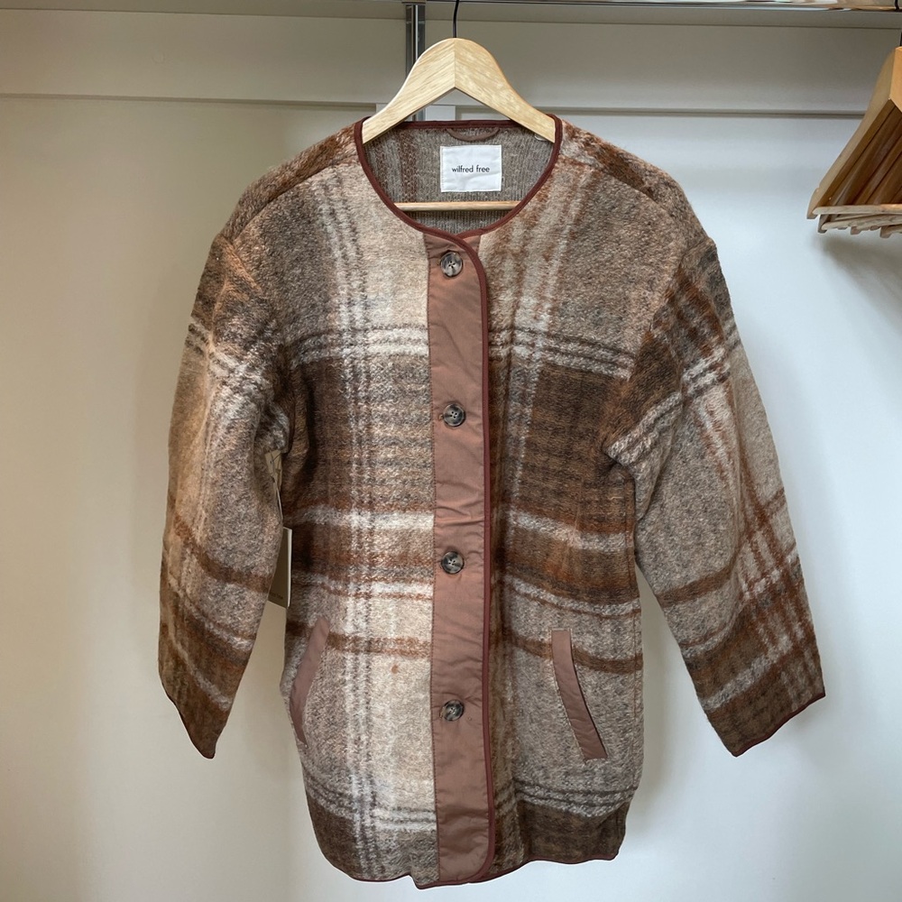 Wilfred Plaid Pea Coat in Brown and Tan